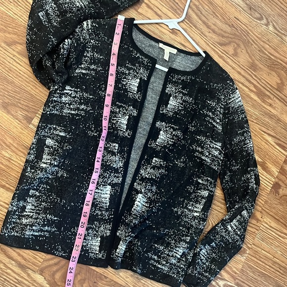 EILEEN FISHER black shadow lightweight organic linen open front cardigan sweater - Picture 5 of 6